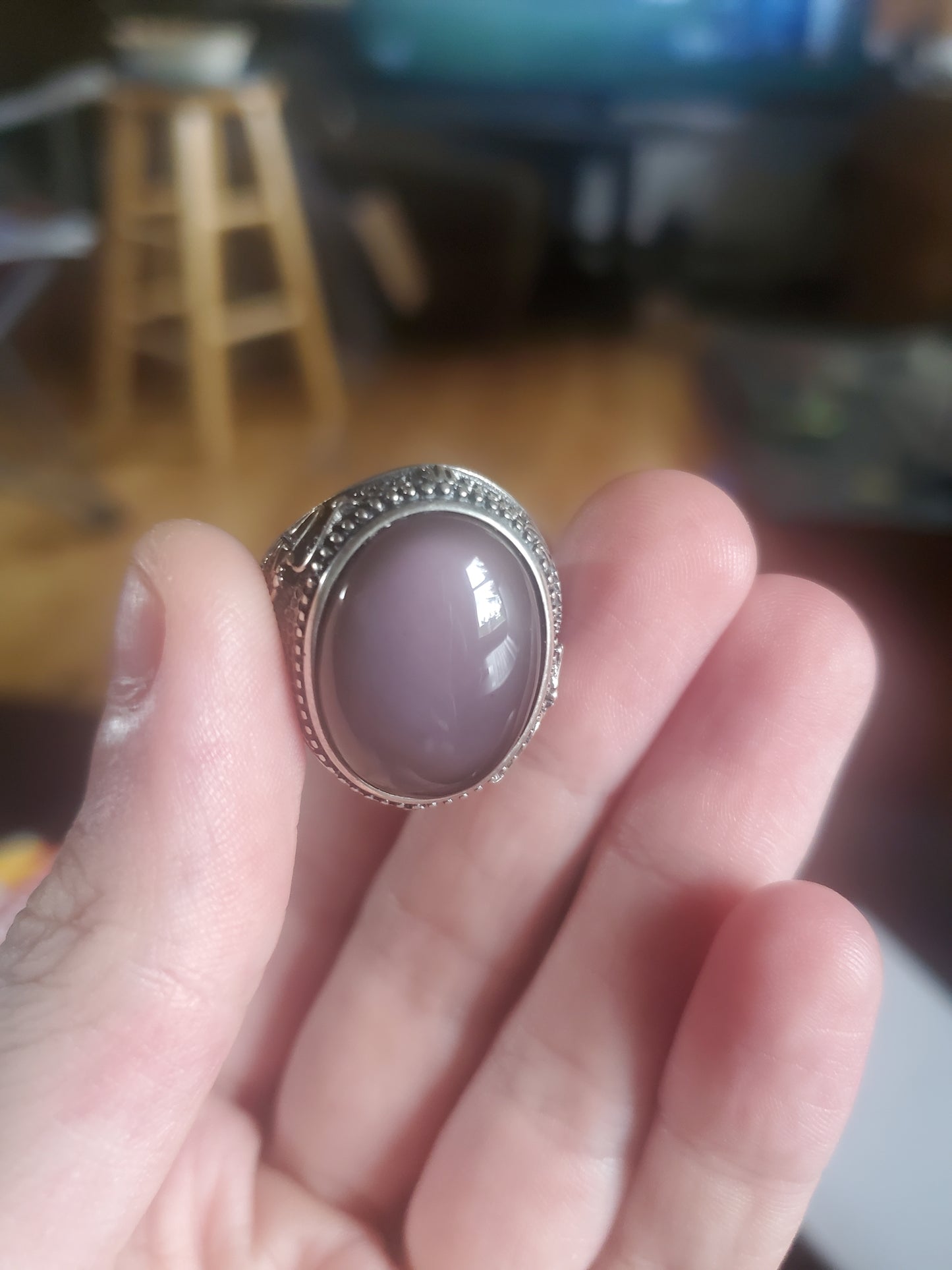 Pink Rainbow Obsidian Adjustable Ring - Sterling Silver