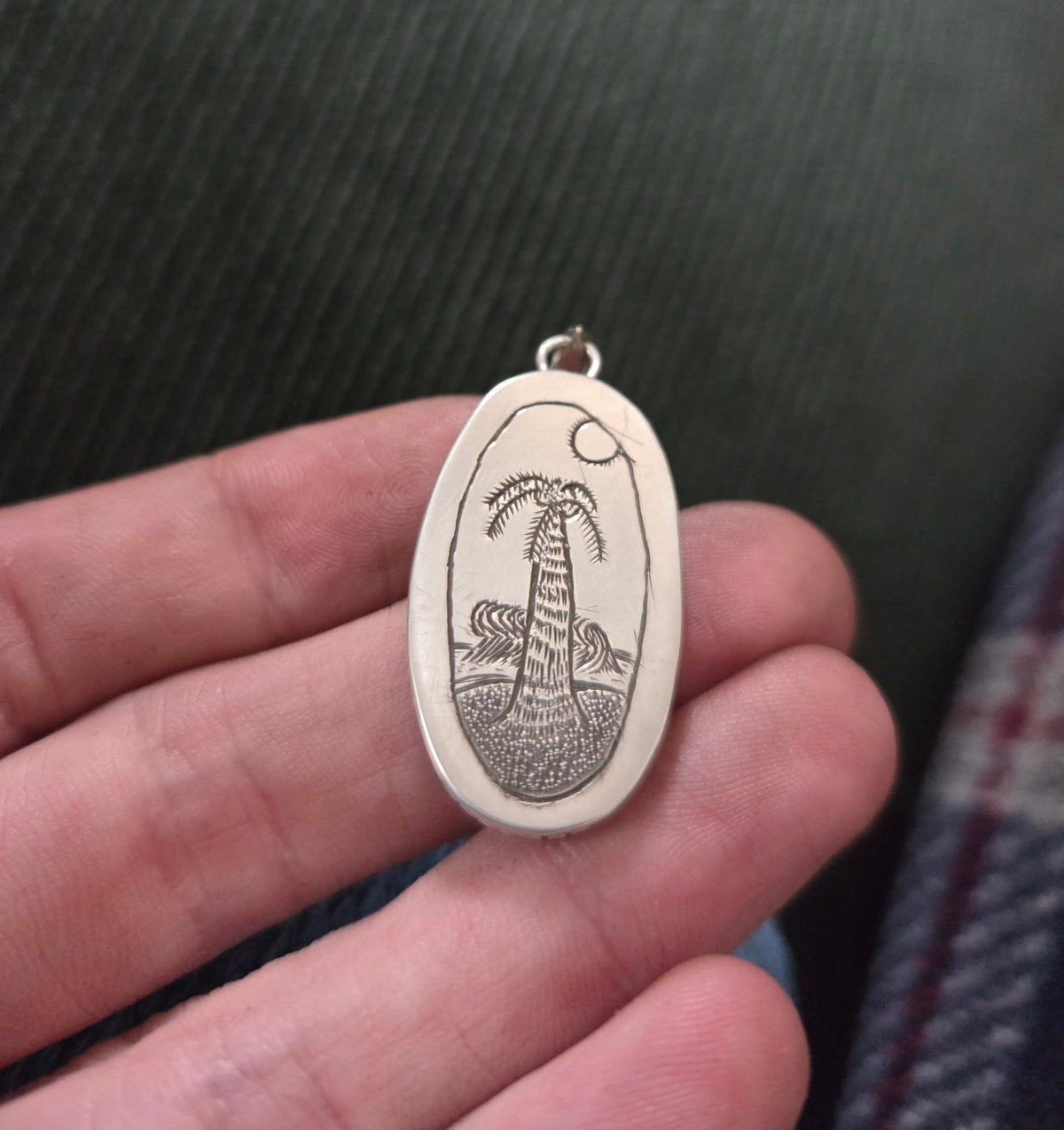 Maryland Quartz Pendant with Wave Engraving - Sterling Silver Smithed