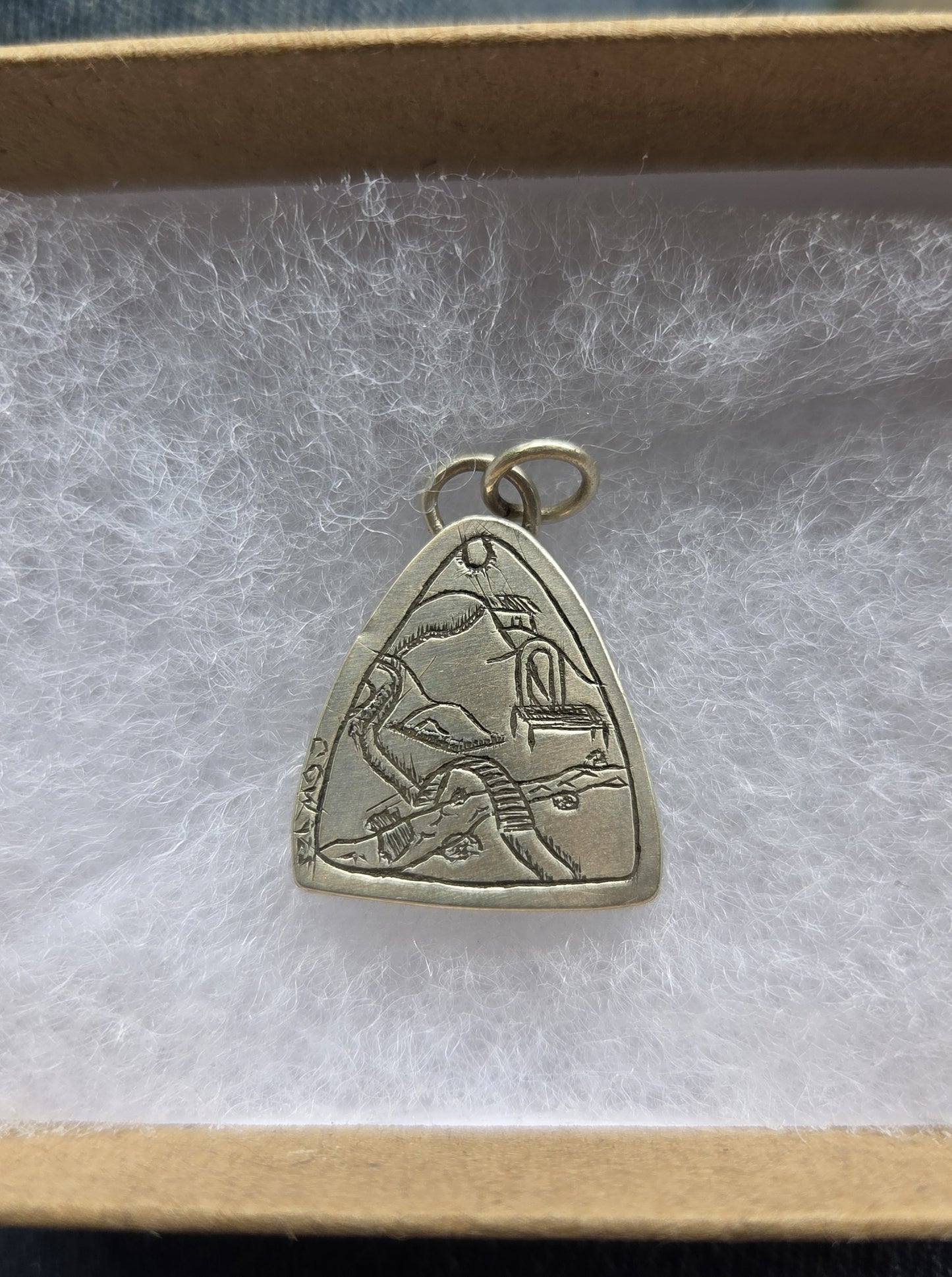 Jasper and Sodalite Necklace Pendant with Scenery Engraving - Sterling Silver