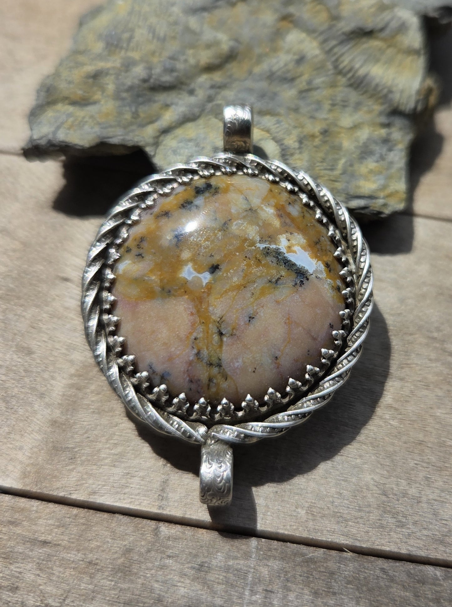 Jasper Necklace Pendant with Abstract Engraving (dual-directionally wearable) - Sterling Silver