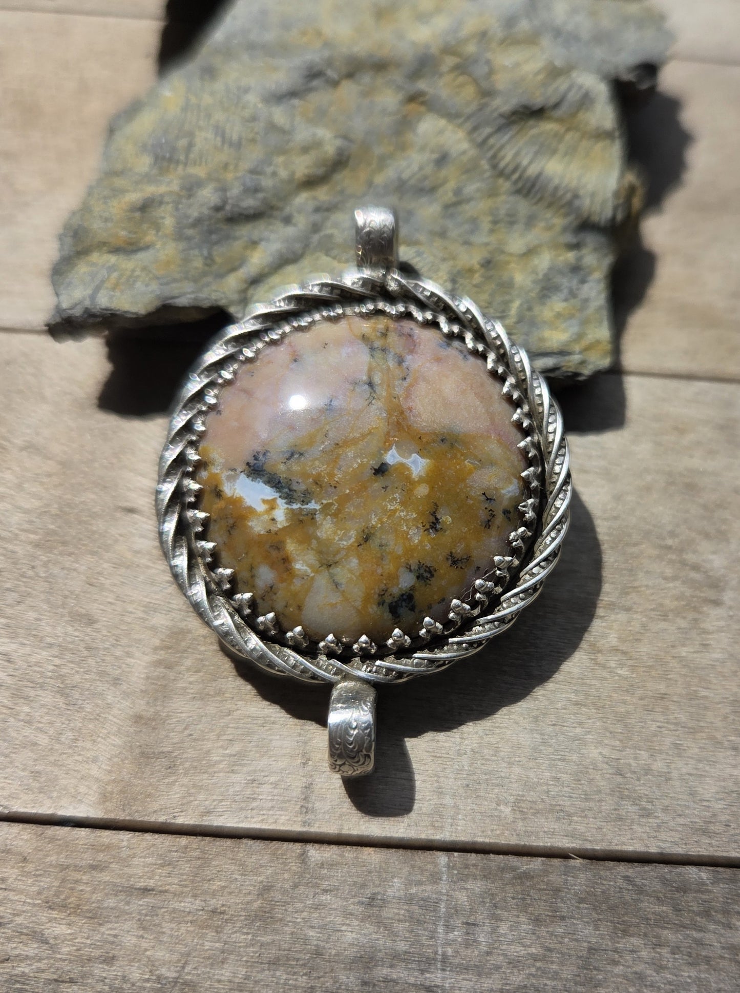 Jasper Necklace Pendant with Abstract Engraving (dual-directionally wearable) - Sterling Silver