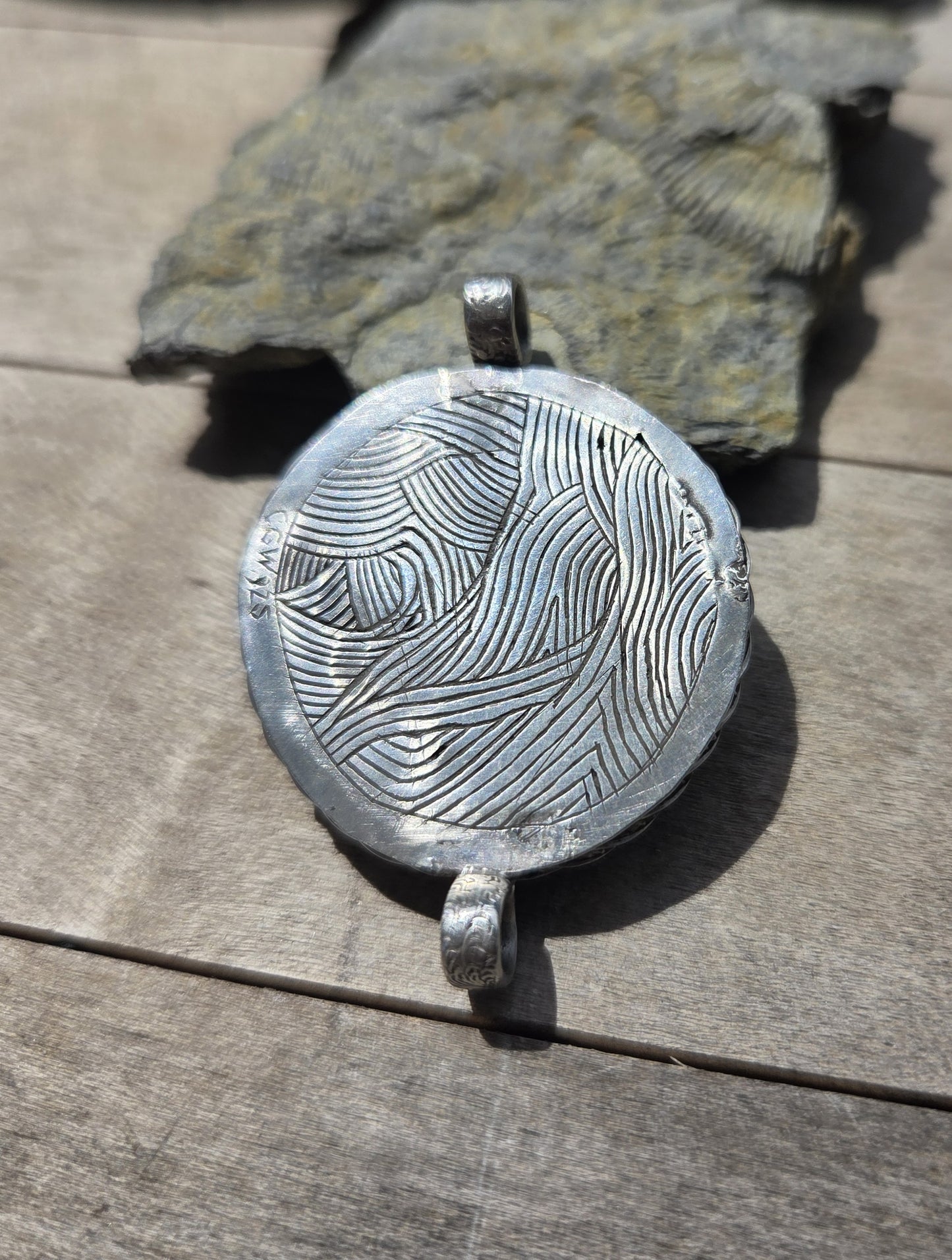 Jasper Necklace Pendant with Abstract Engraving (dual-directionally wearable) - Sterling Silver