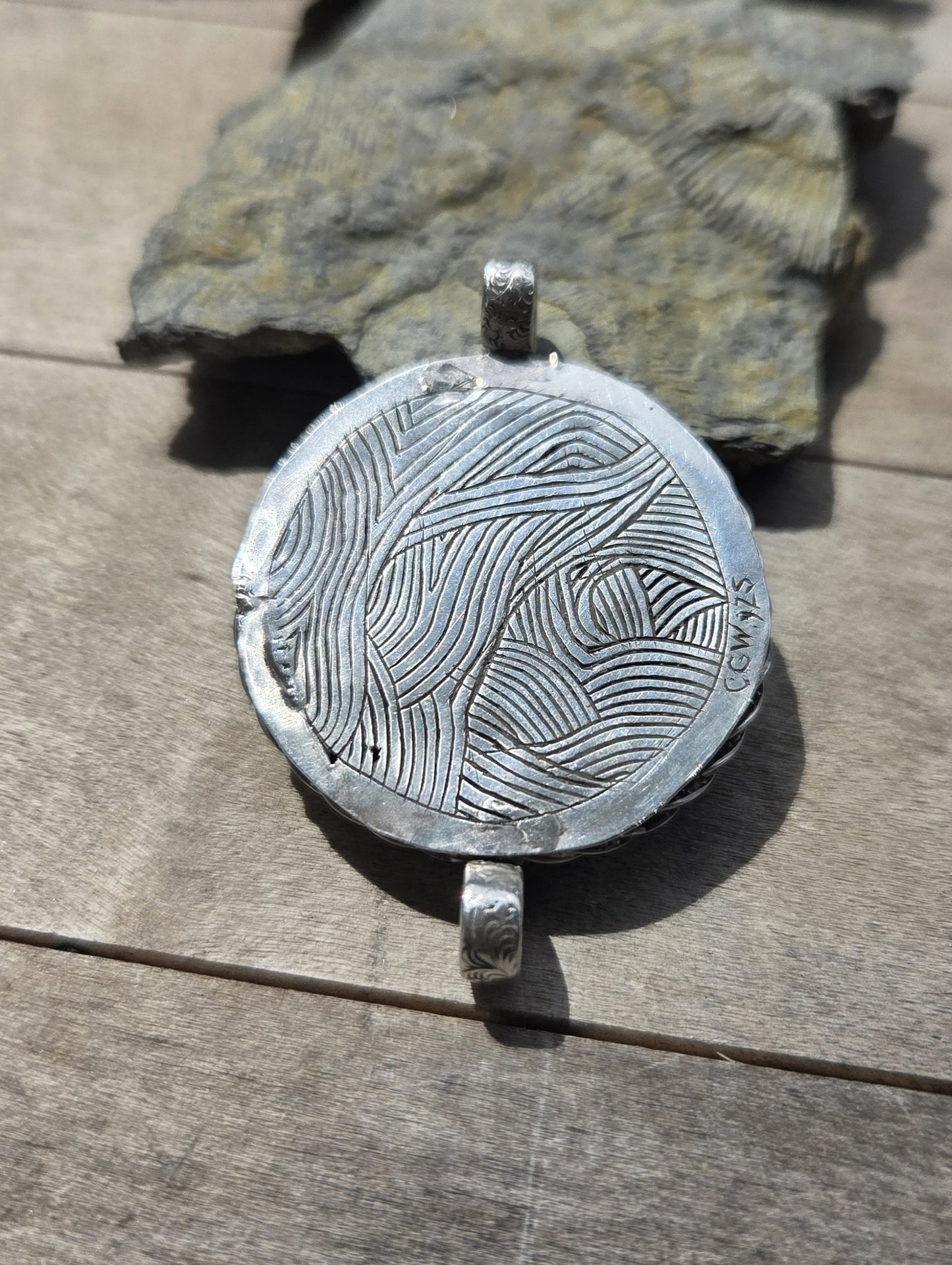 Jasper Necklace Pendant with Abstract Engraving (dual-directionally wearable) - Sterling Silver