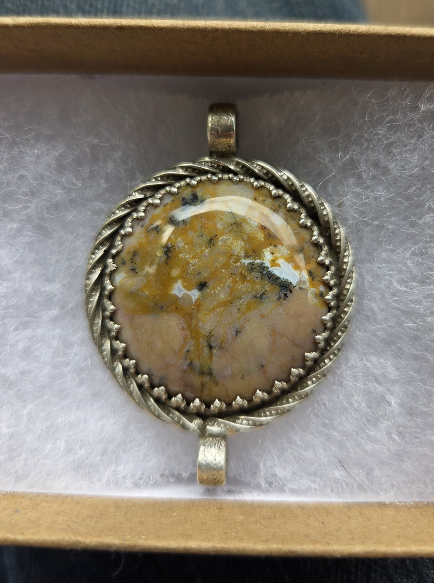 Jasper Necklace Pendant with Abstract Engraving (dual-directionally wearable) - Sterling Silver
