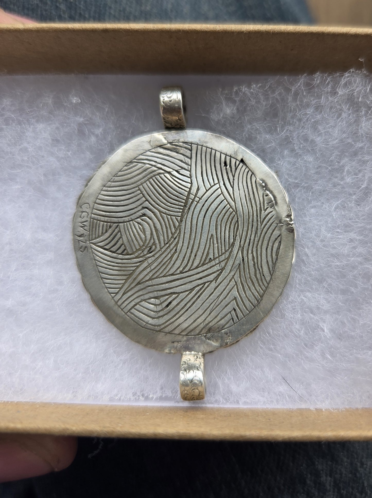 Jasper Necklace Pendant with Abstract Engraving (dual-directionally wearable) - Sterling Silver