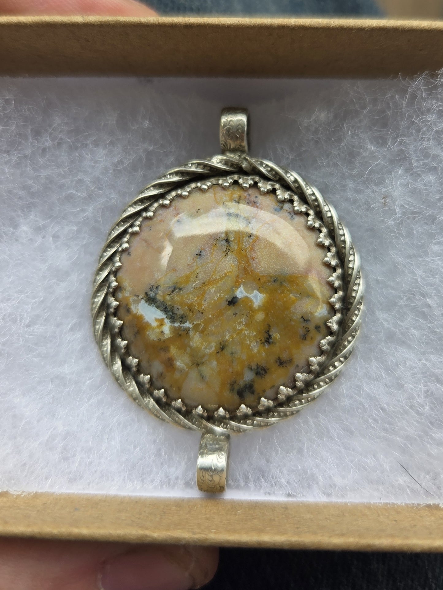 Jasper Necklace Pendant with Abstract Engraving (dual-directionally wearable) - Sterling Silver