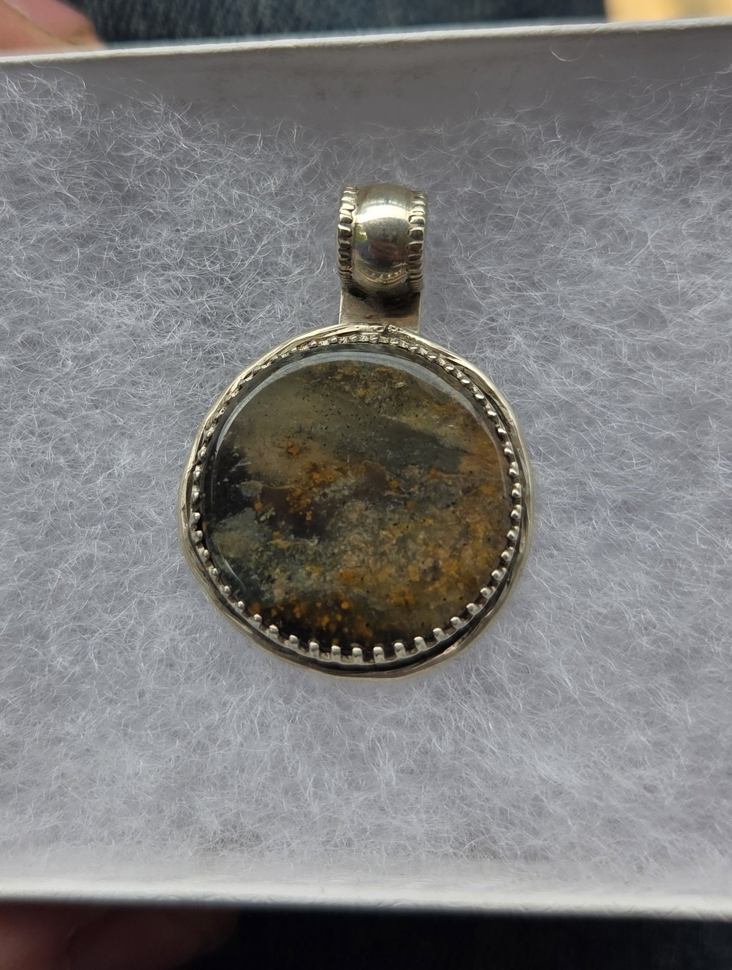 Bogwood Agate Necklace Pendant with Swirl Engraving - Sterling Silver