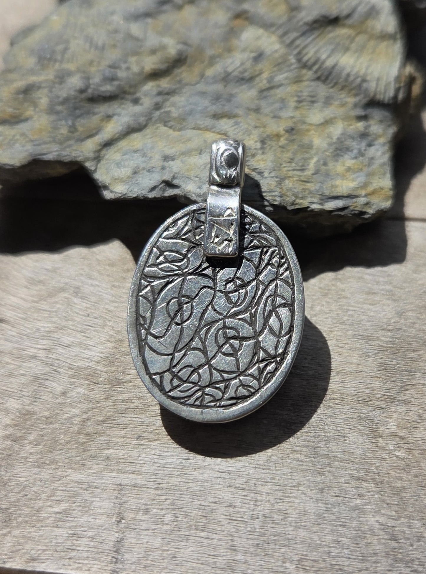 Jupiter Jasper Necklace Pendant with Abstract Design Engraving - Sterling Silver