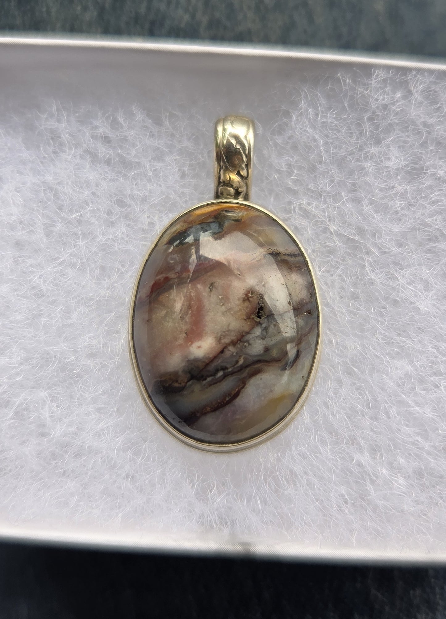 Jupiter Jasper Necklace Pendant with Abstract Design Engraving - Sterling Silver
