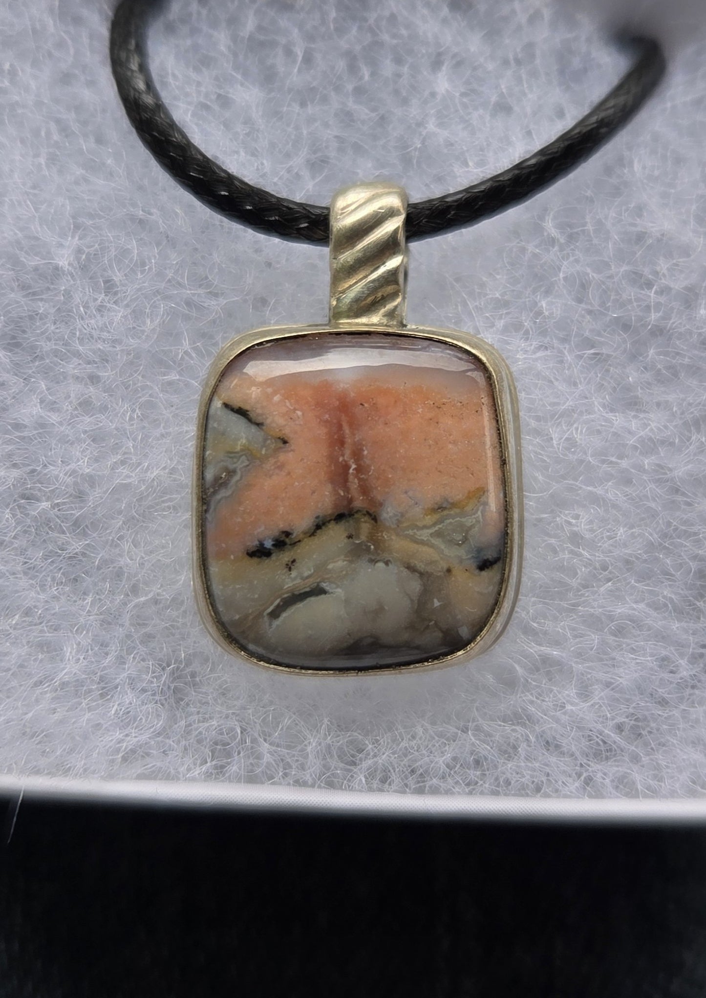Jasper/Agate Necklace Pendant with T.S. Eliot Quote Engraving - Sterling Silver