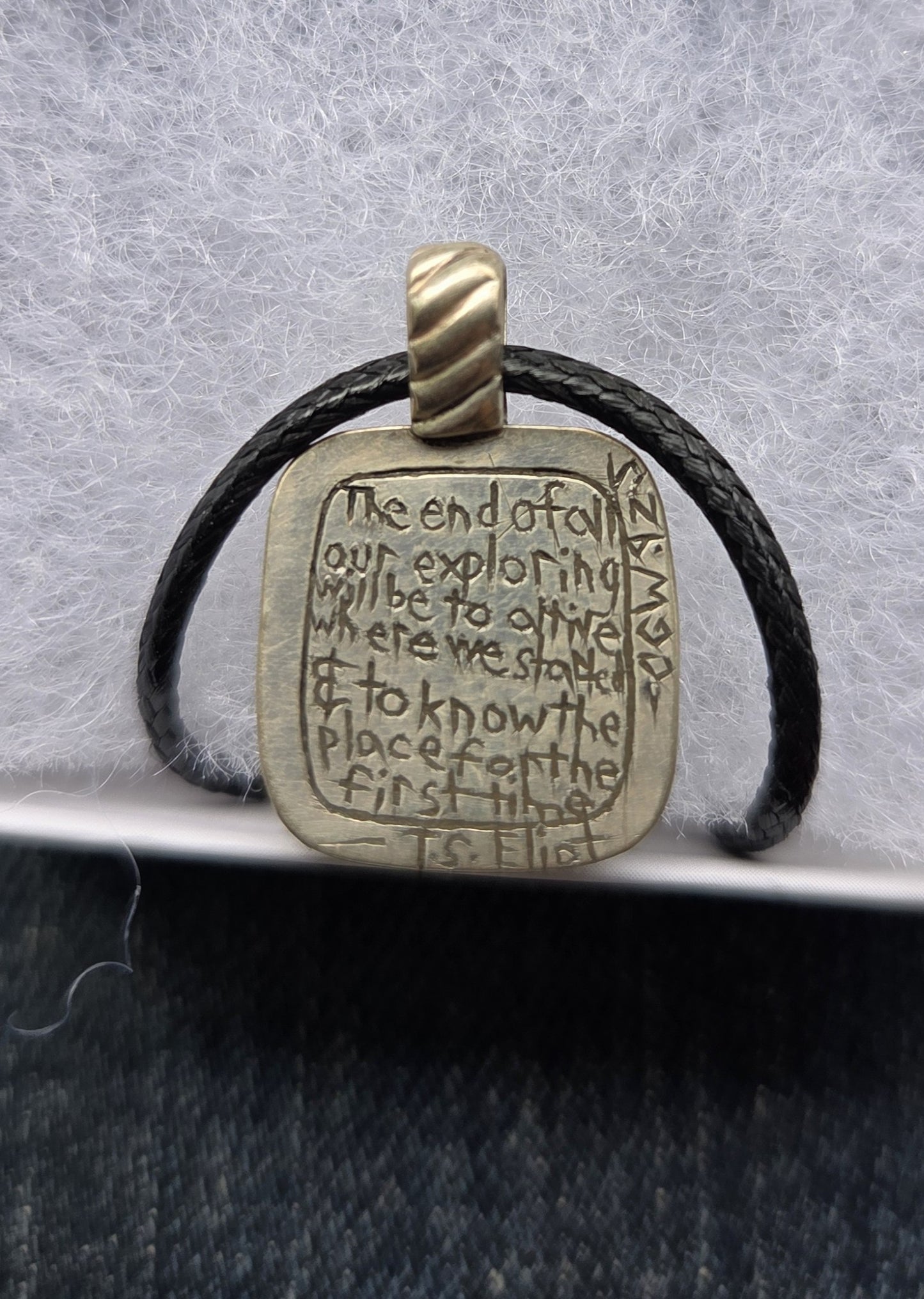 Jasper/Agate Necklace Pendant with T.S. Eliot Quote Engraving - Sterling Silver