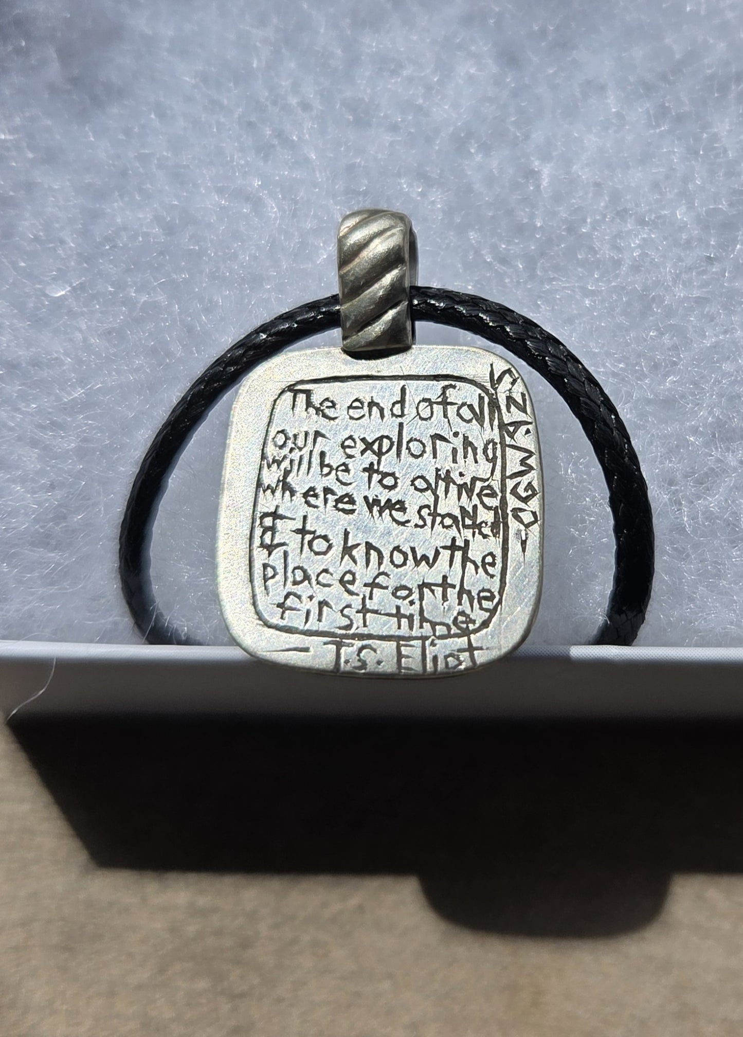 Jasper/Agate Necklace Pendant with T.S. Eliot Quote Engraving - Sterling Silver