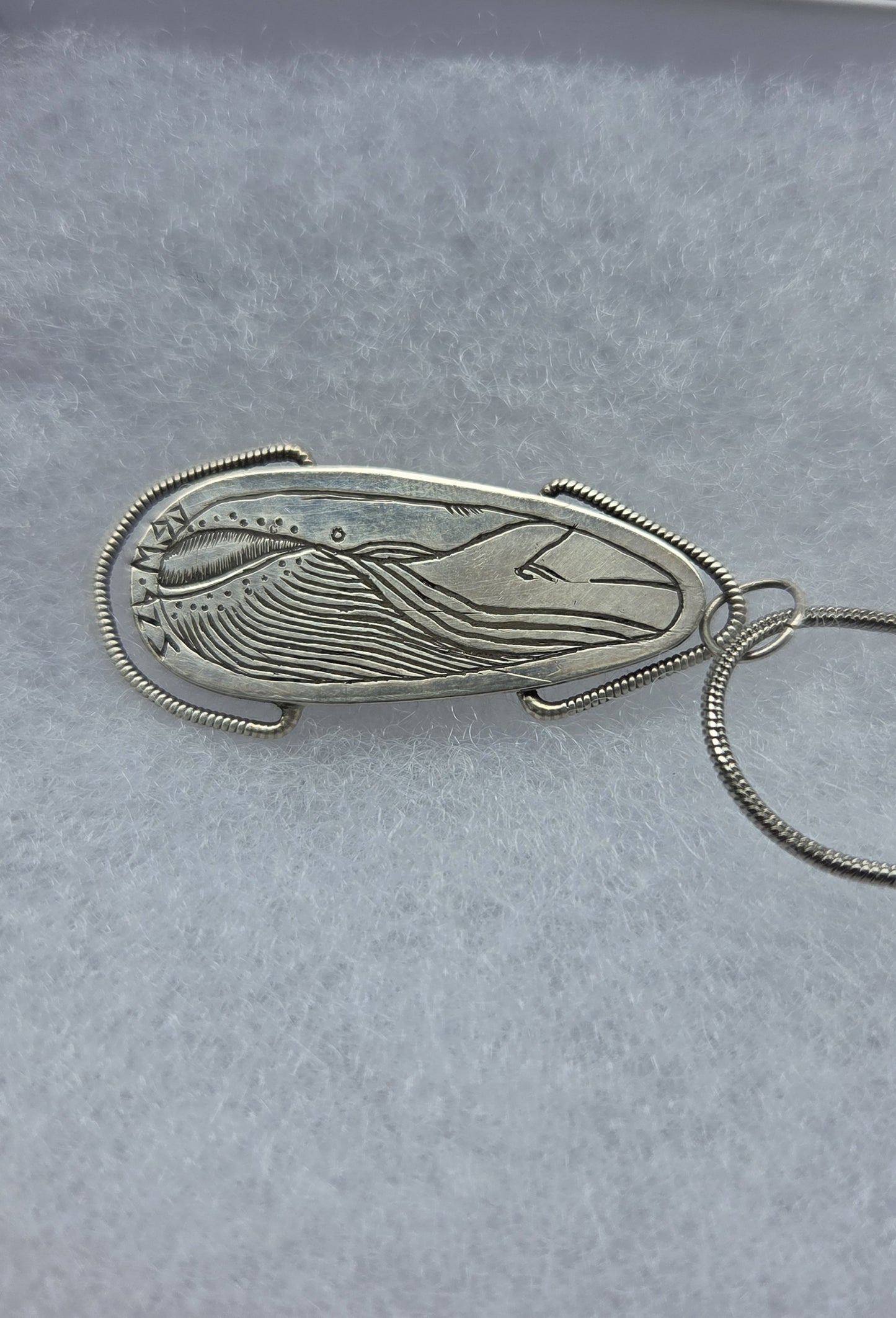 Jasper Necklace Pendant with Whale Engraving (dual-directionally wearable) - Sterling Silver