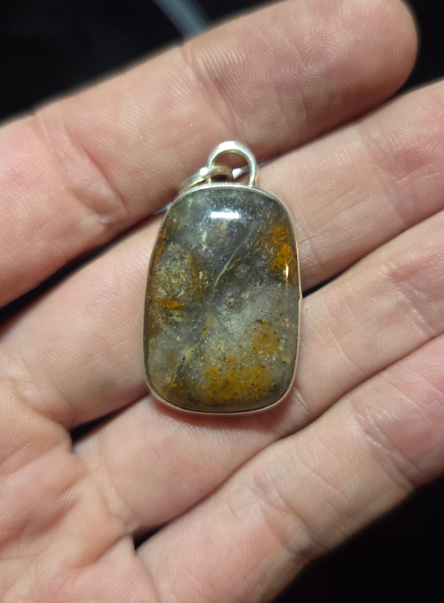 Bogwood Agate Necklace Pendant with Engraved Scene - Sterling Silver