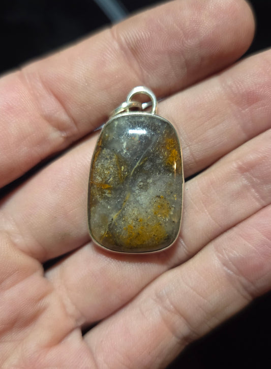 Bogwood Agate Necklace Pendant with Engraved Scene - Sterling Silver