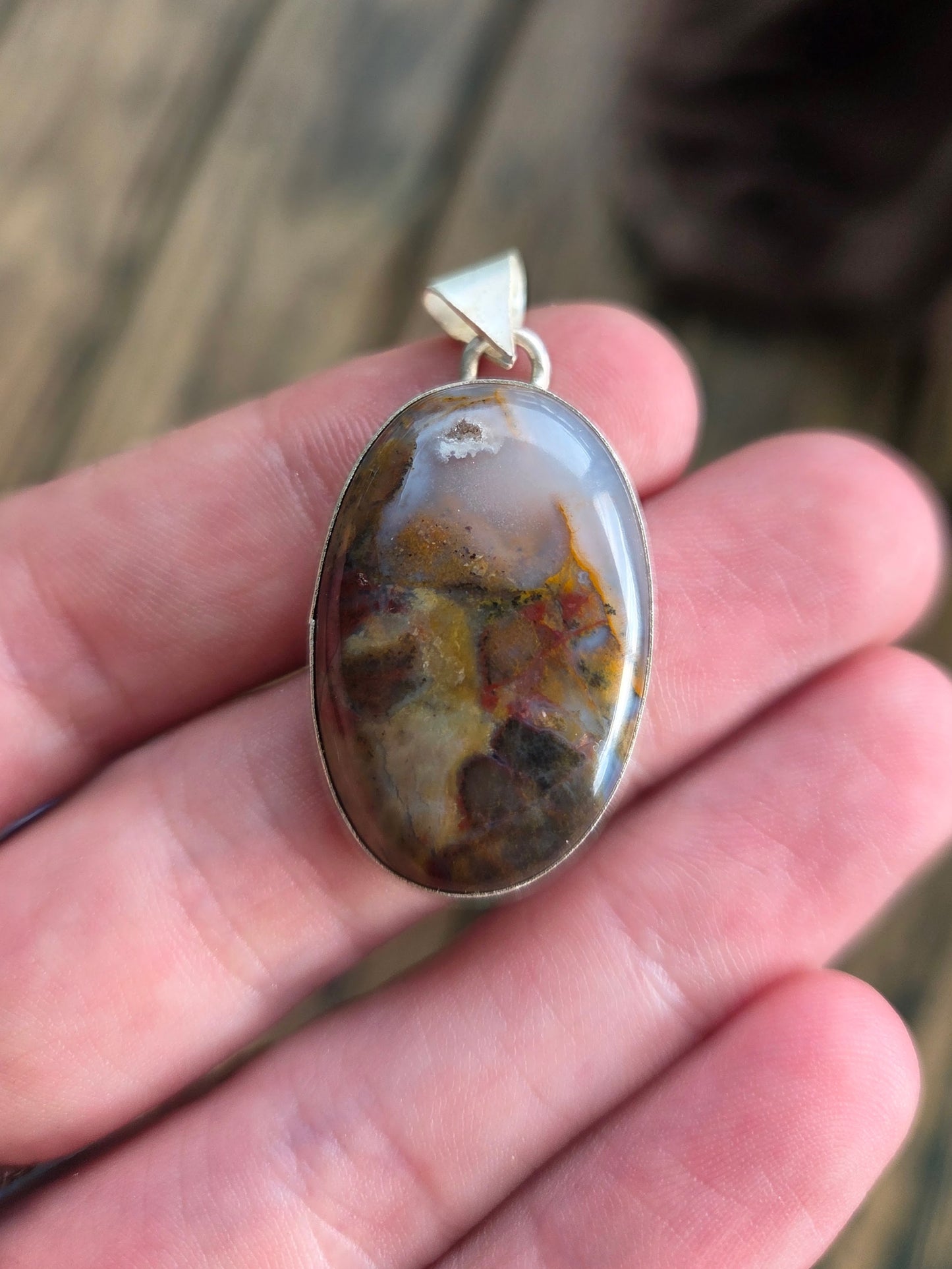 Jagate Necklace Pendant with Engraved Scene - Sterling Silver