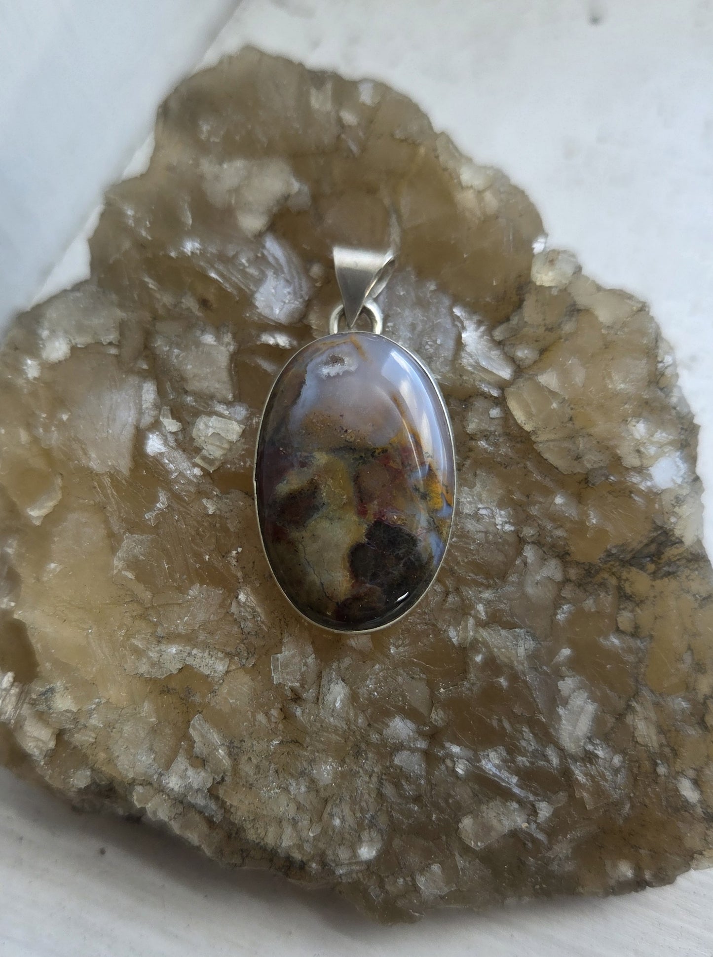 Jagate Necklace Pendant with Engraved Scene - Sterling Silver