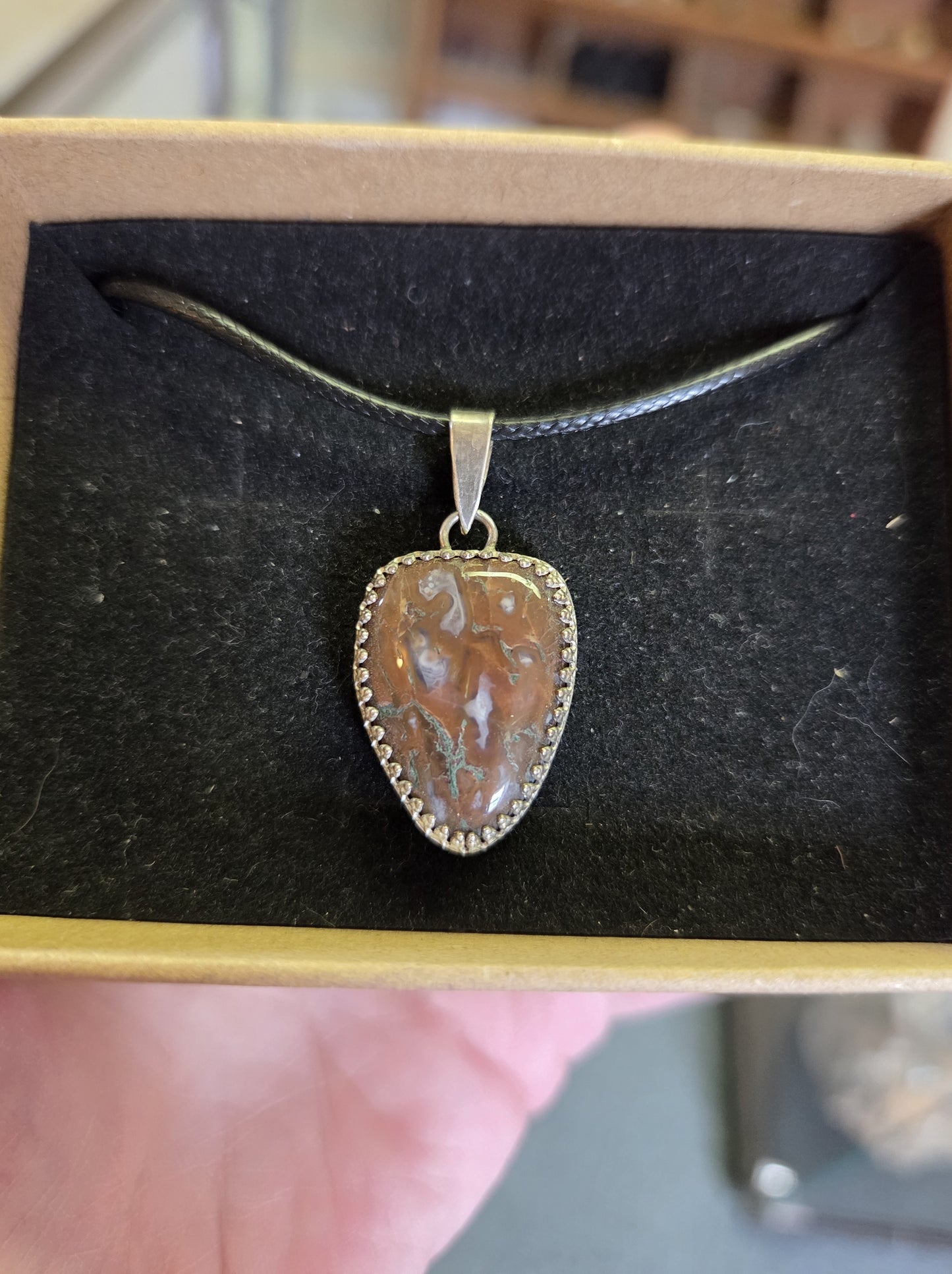 Double Sided Brown Moss Agate Necklace Pendant - Sterling Silver