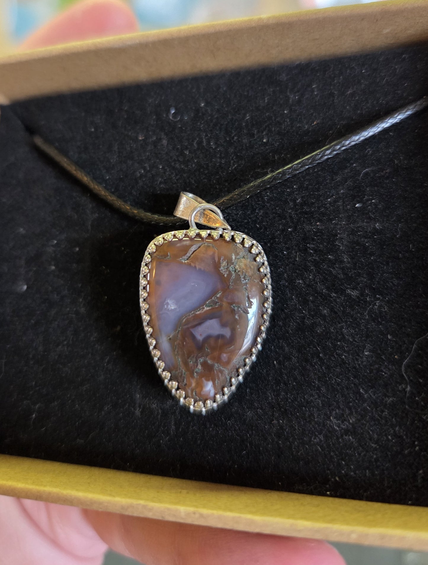 Double Sided Brown Moss Agate Necklace Pendant - Sterling Silver