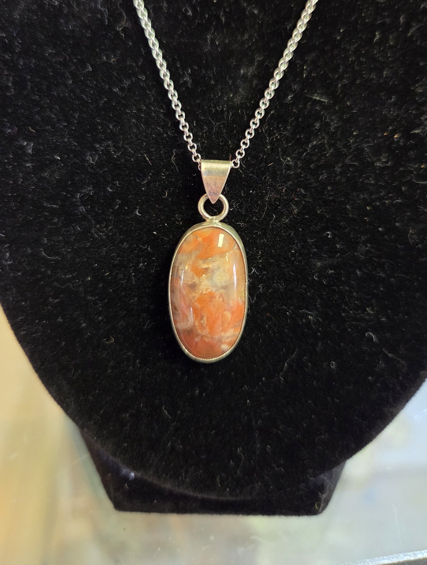 Orange Jasper Necklace Pendant - Sterling Silver