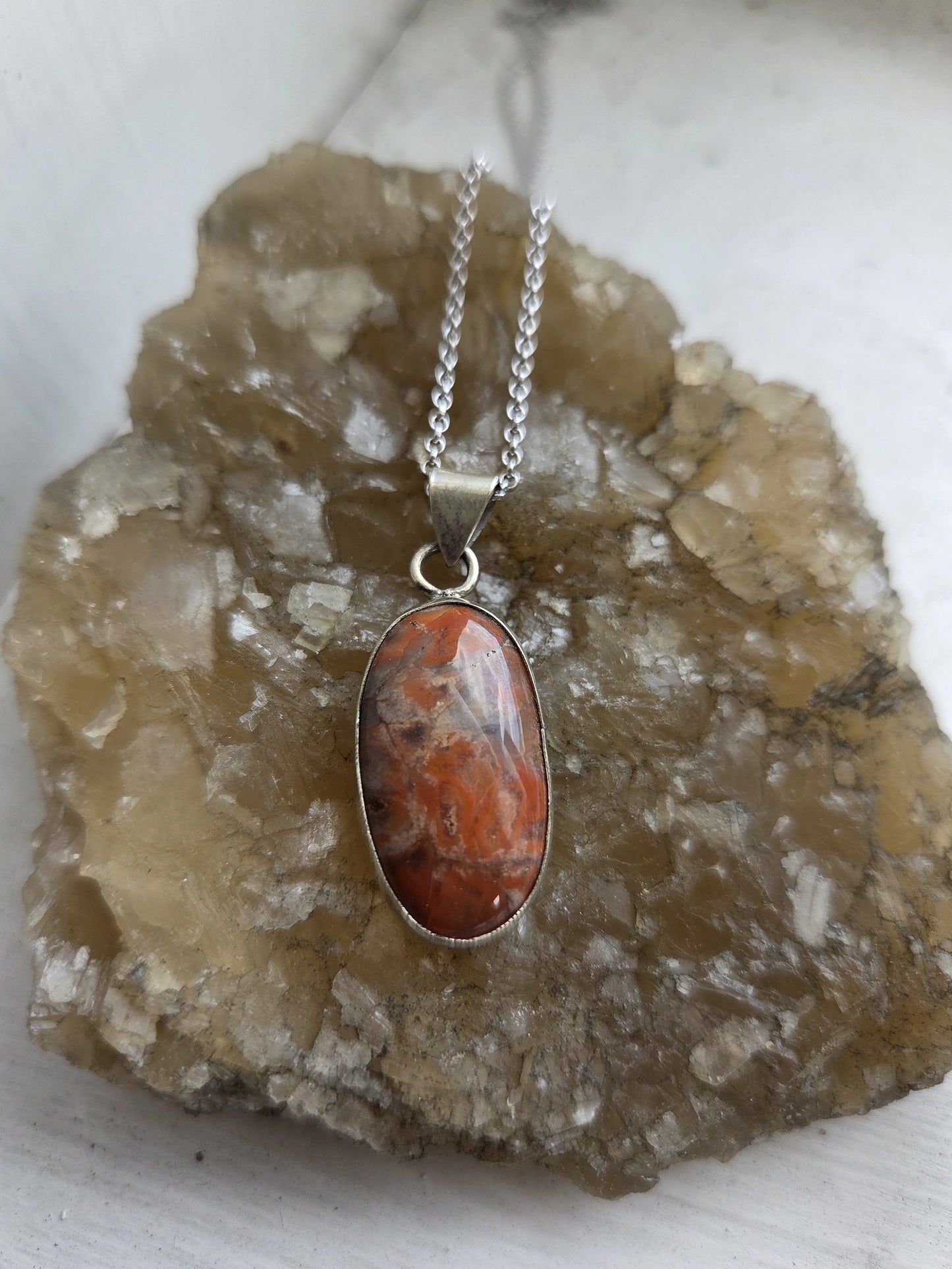 Orange Jasper Necklace Pendant - Sterling Silver