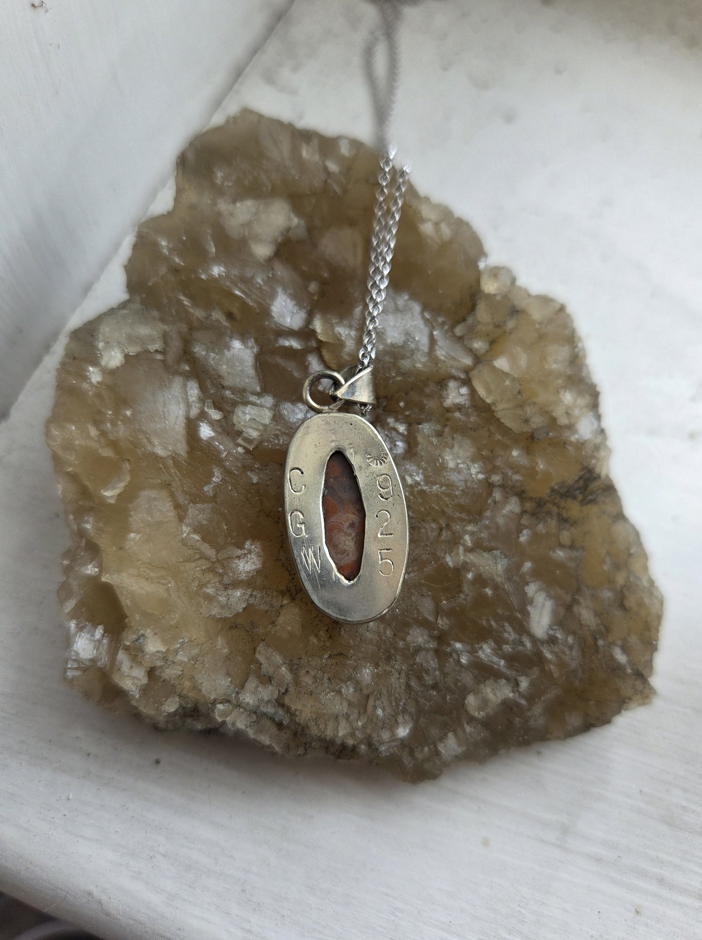 Orange Jasper Necklace Pendant - Sterling Silver