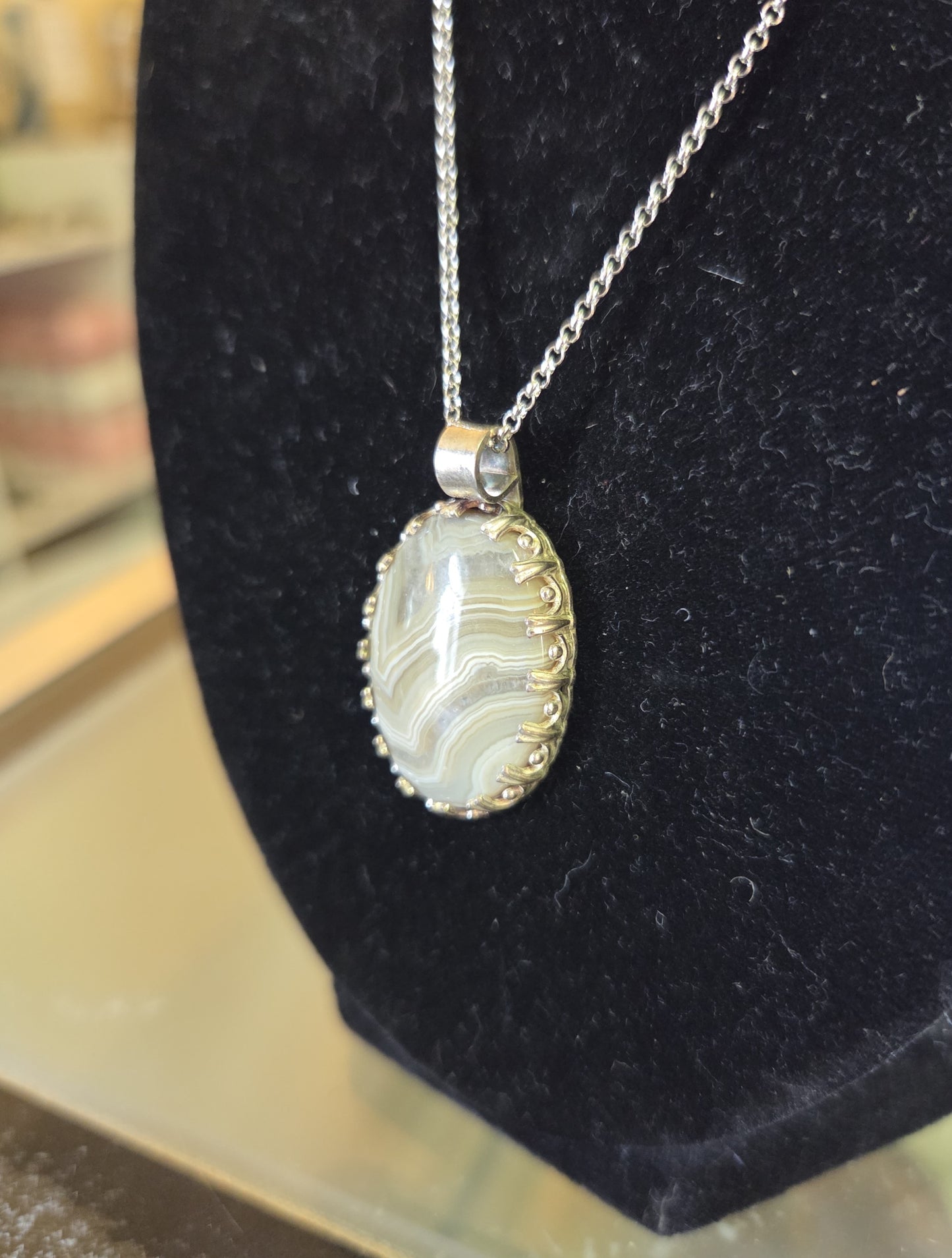 Crazy Lace Agate Pendant, Silver Necklace