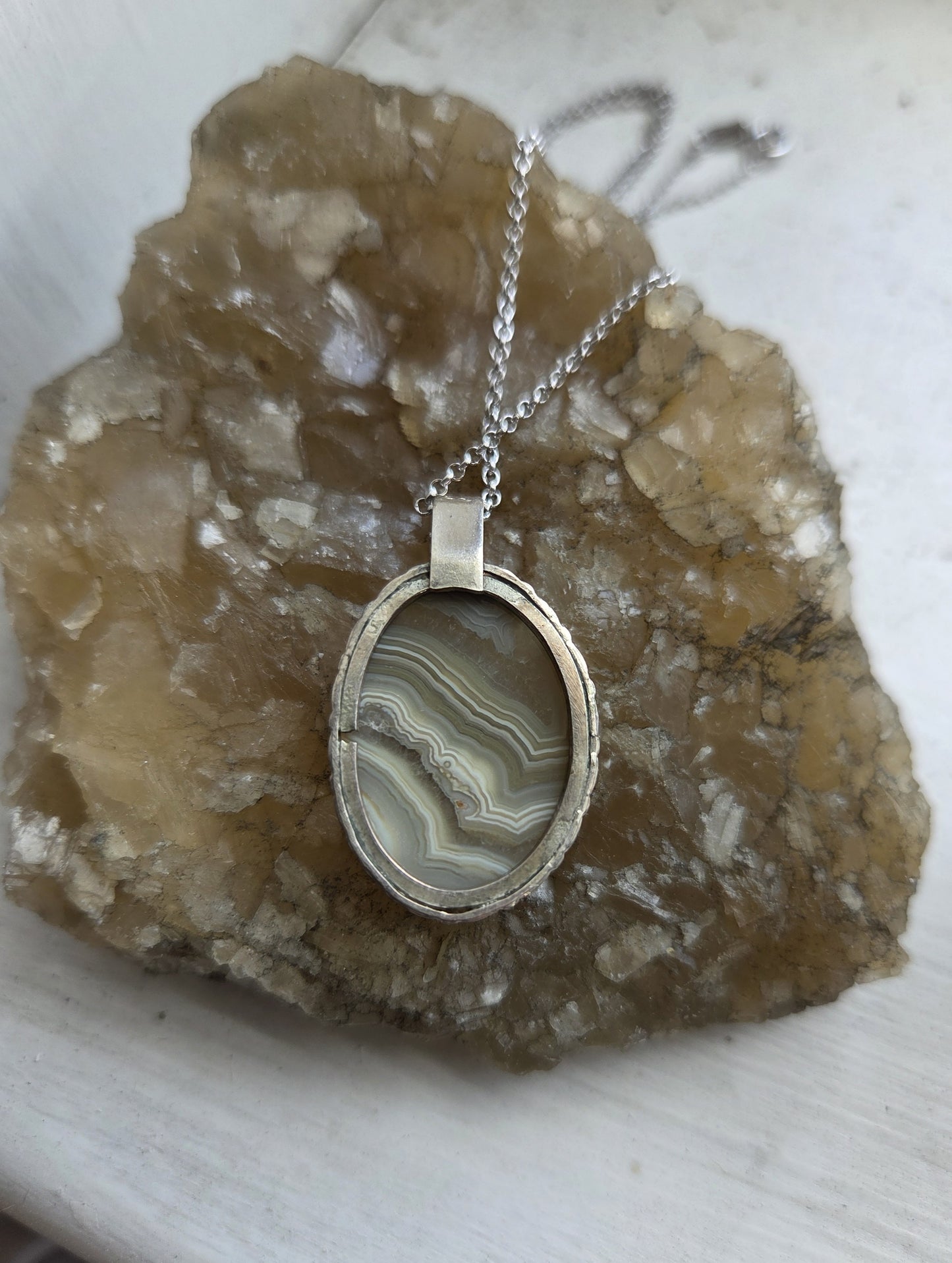 Crazy Lace Agate Pendant, Silver Necklace