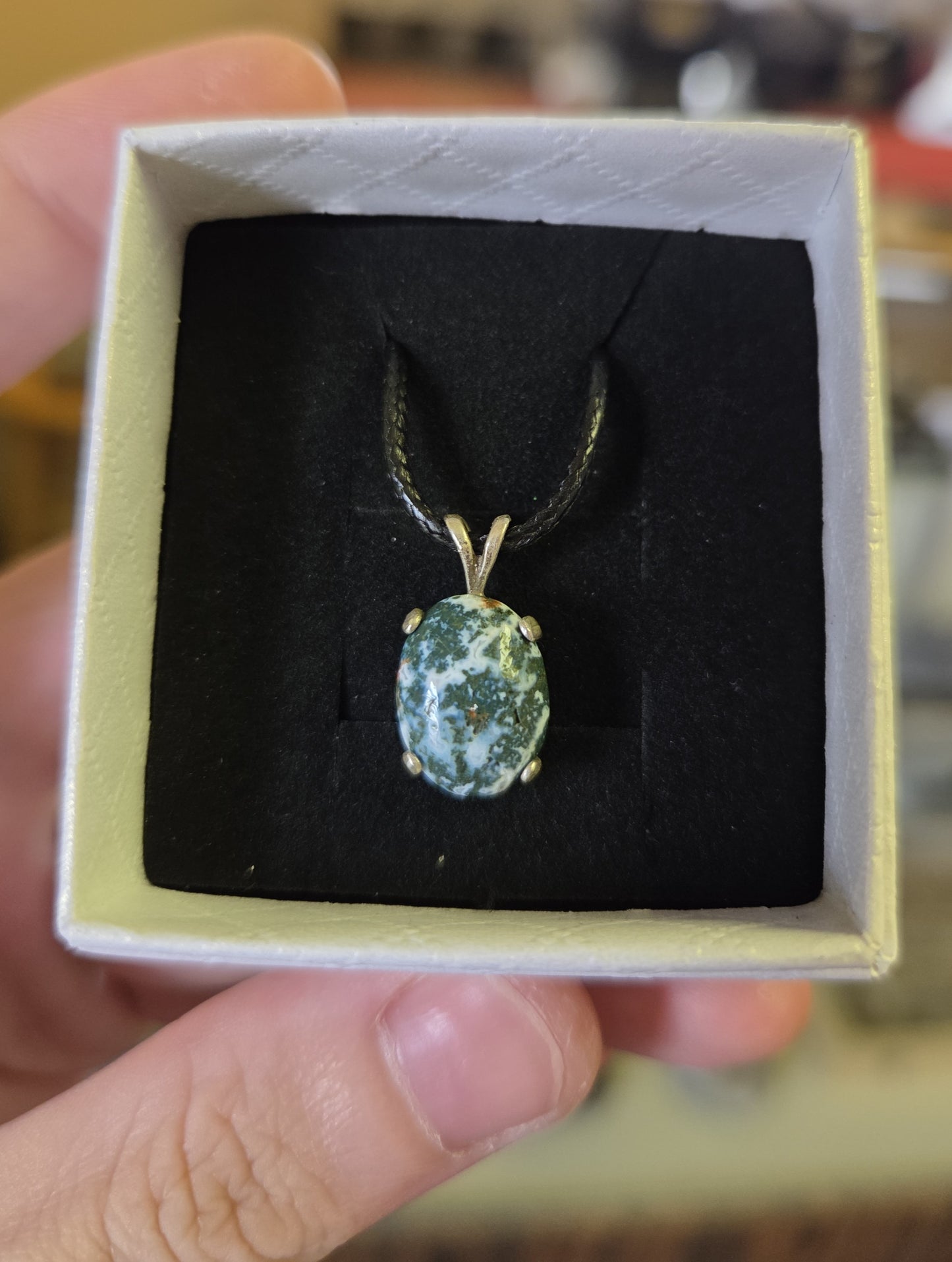 Moss Agate Necklace Pendant - Sterling Silver