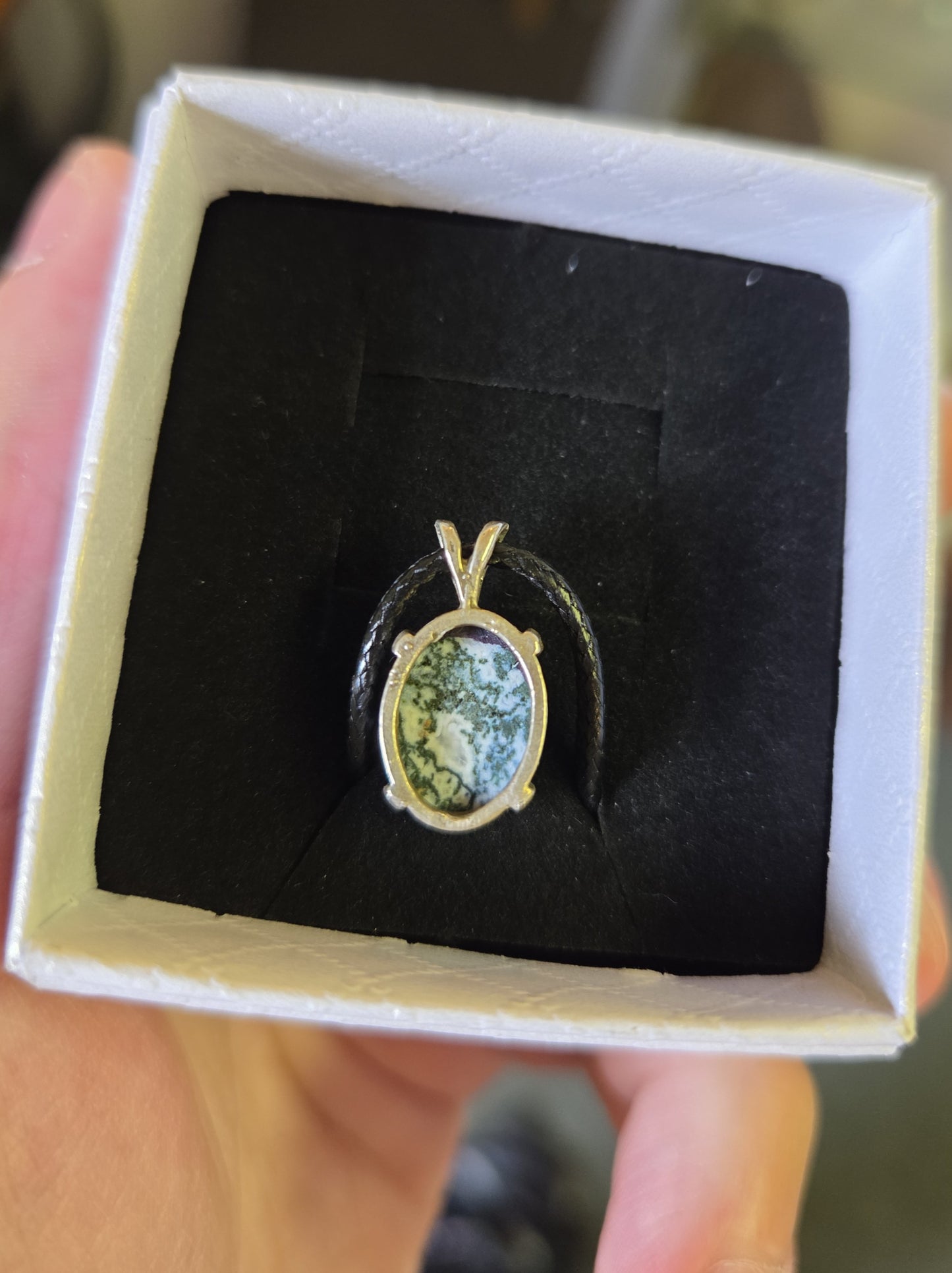 Moss Agate Necklace Pendant - Sterling Silver