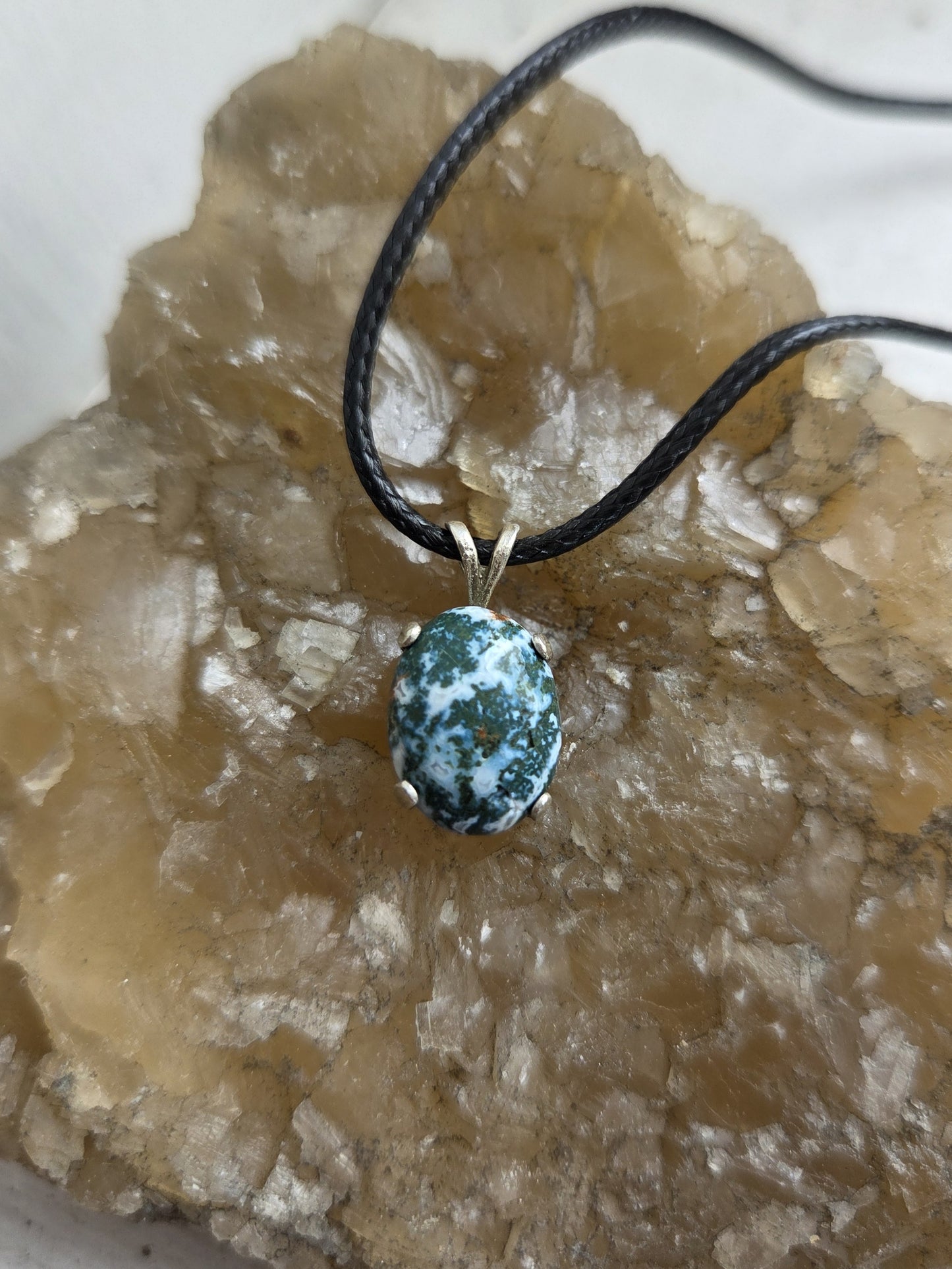 Moss Agate Necklace Pendant - Sterling Silver
