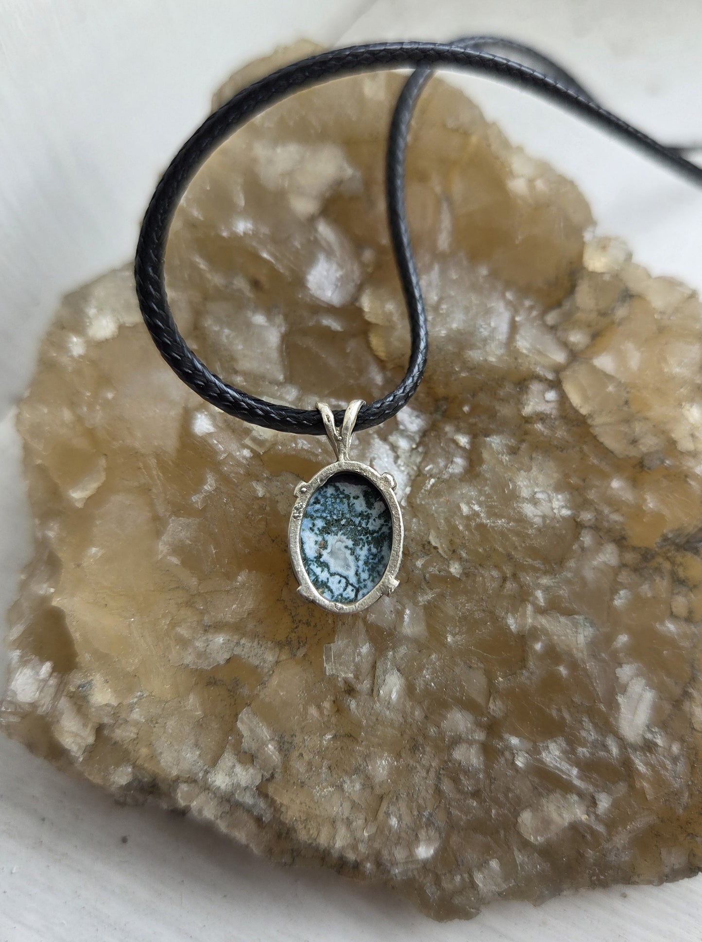 Moss Agate Necklace Pendant - Sterling Silver