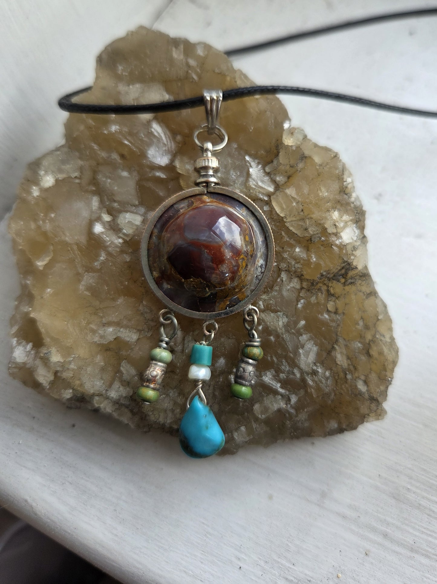 Jasper Necklace Pendant with Replaceable Cab - Sterling Silver