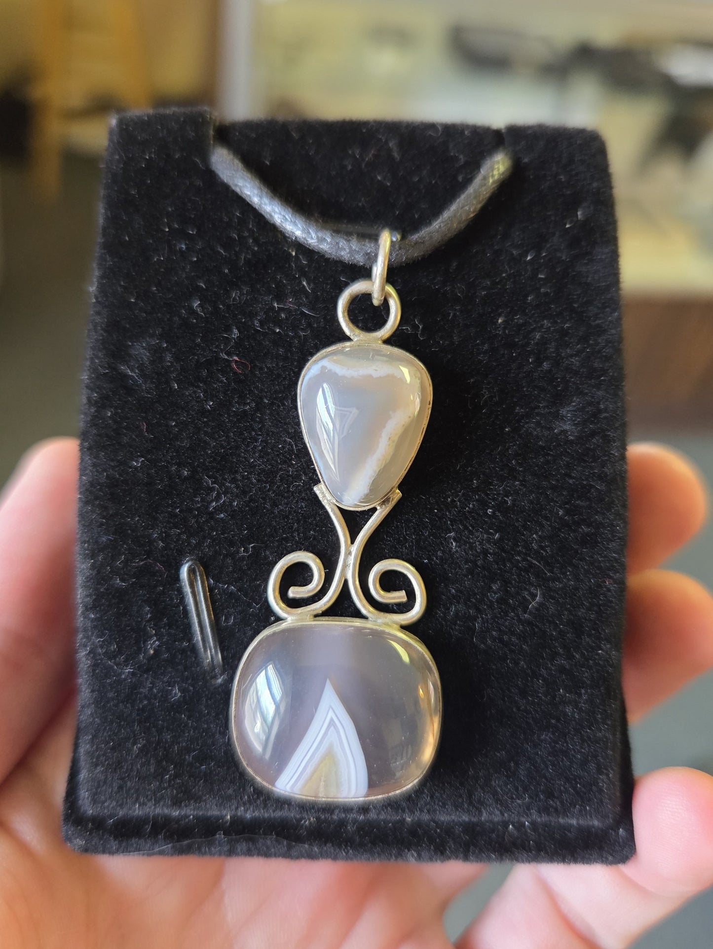 Banded Agate Necklace Pendant - Sterling Silver