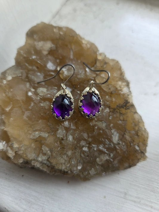 Gemmy Amethyst Earrings - Sterling Silver Smithed