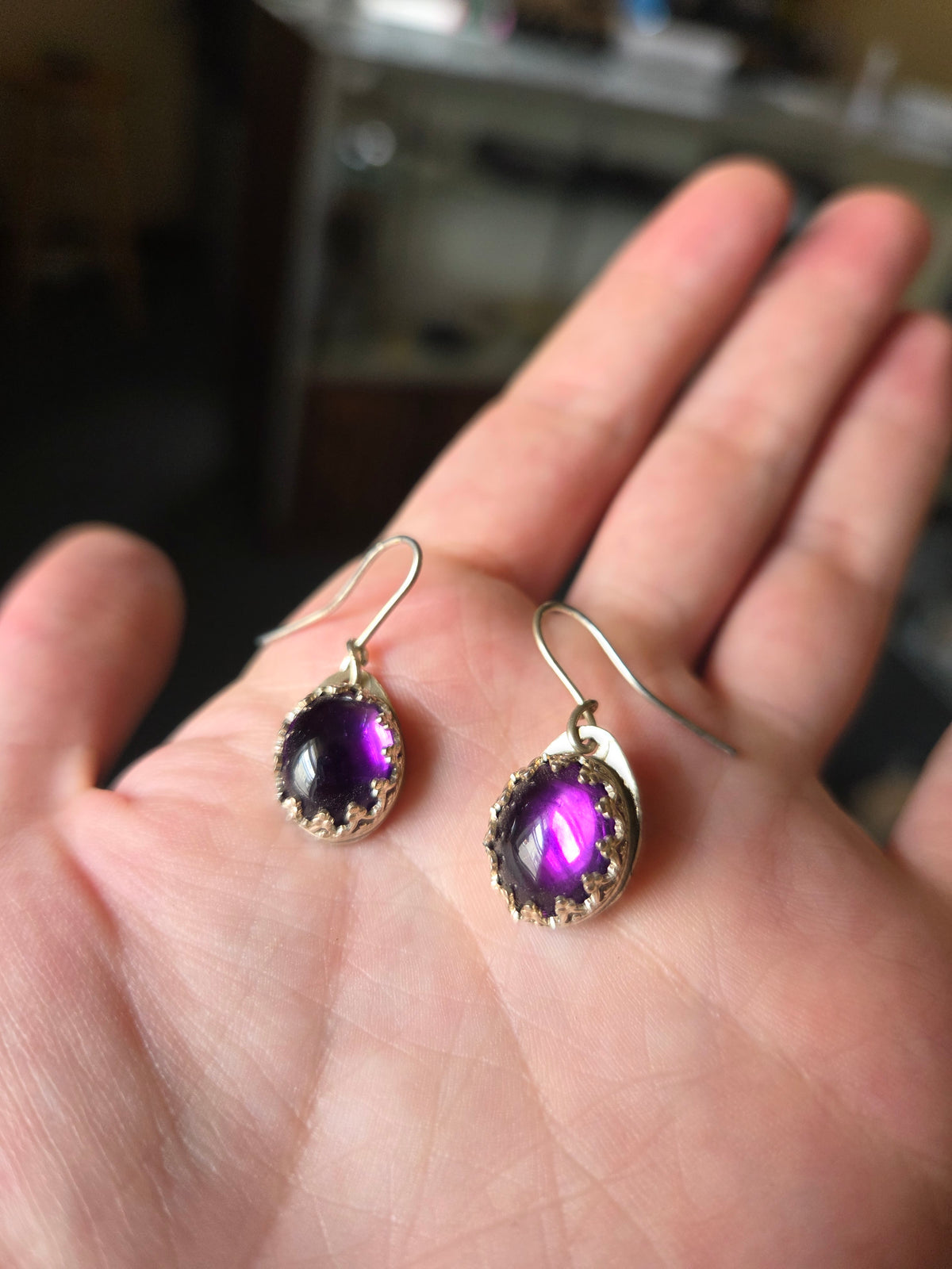 Gemmy Amethyst Earrings - Sterling Silver Smithed