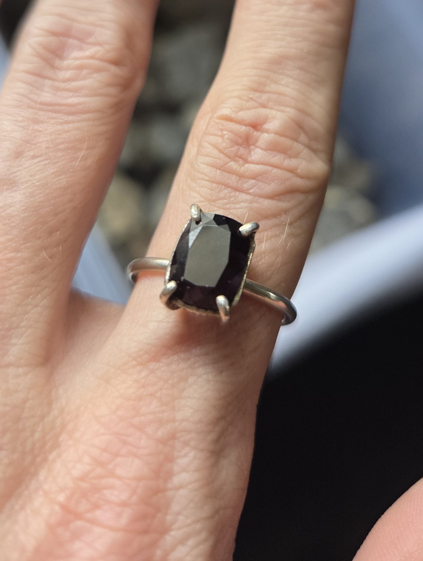 Star Garnet Faceted Silver Ring - Size 8.5