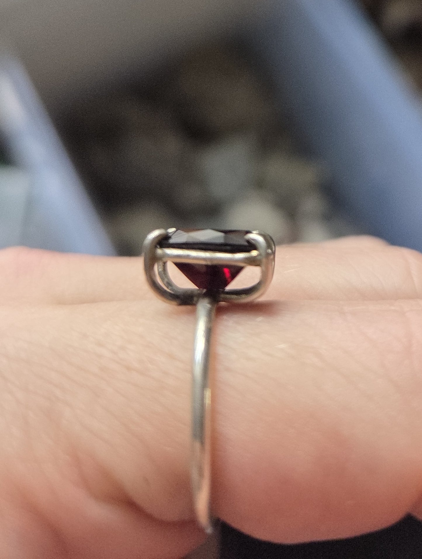 Star Garnet Faceted Silver Ring - Size 8.5