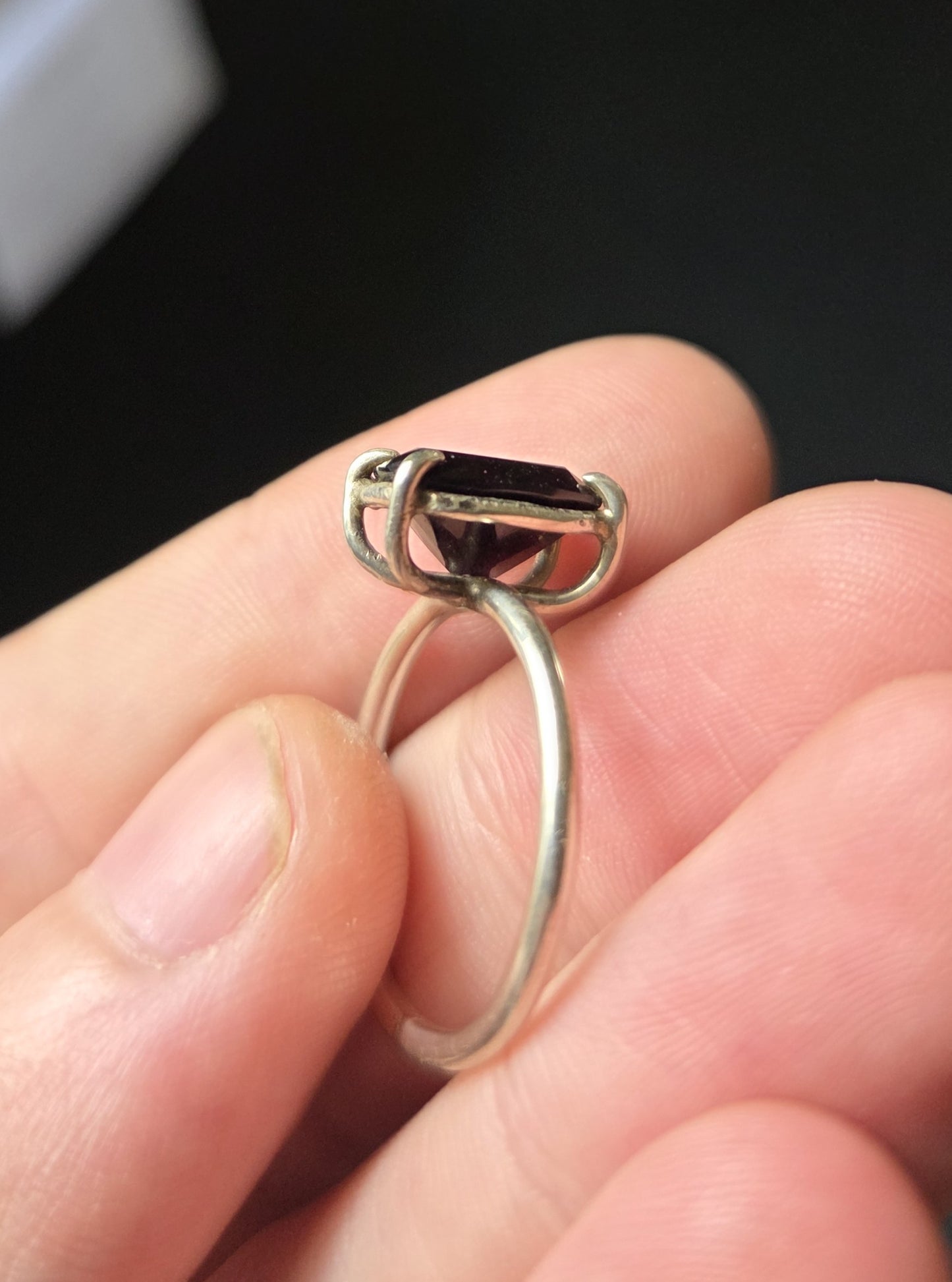Star Garnet Faceted Silver Ring - Size 8.5