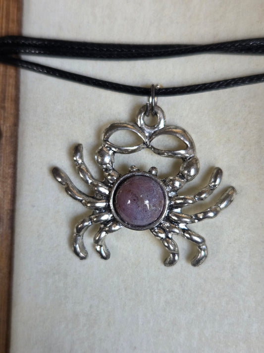 Blackfoot River Jasper Crab Pendant - 10mm Cab, Alloy Setting