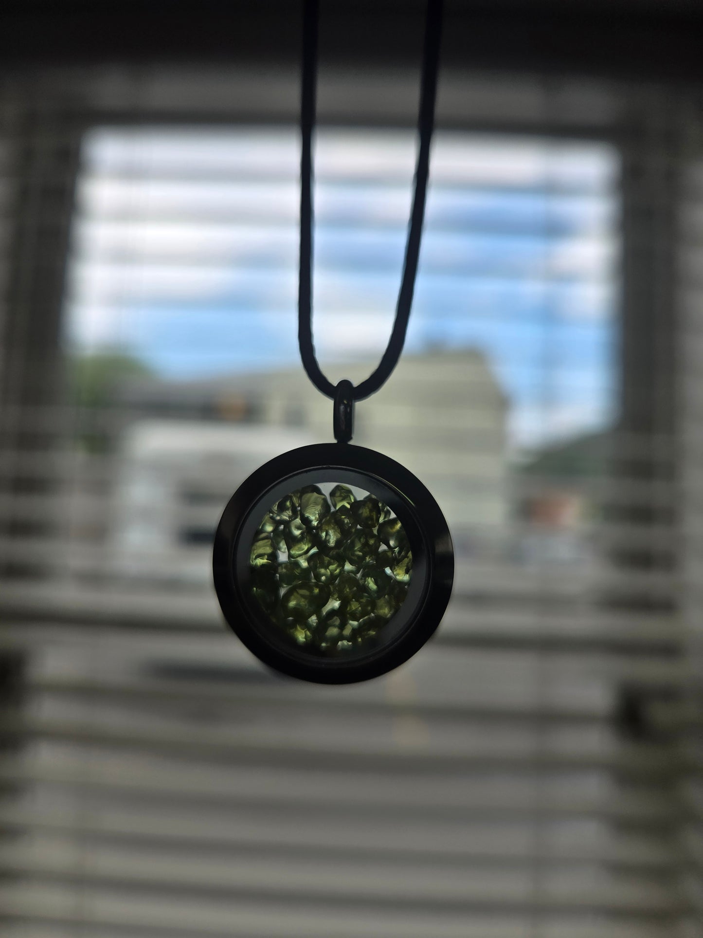 Olivine Filled Locket - Stainless Steel, 1 Inch Round