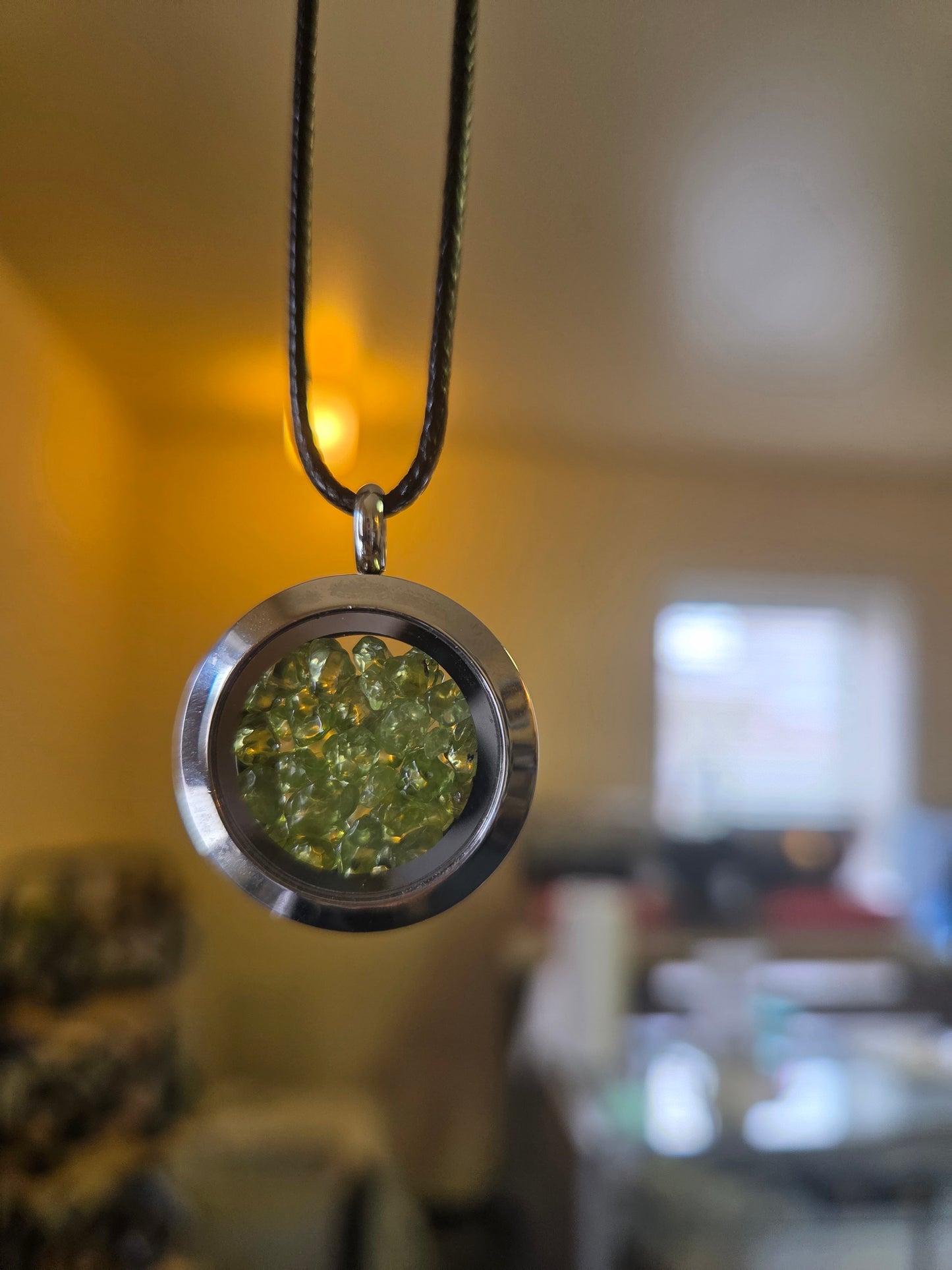 Olivine Filled Locket - Stainless Steel, 1 Inch Round