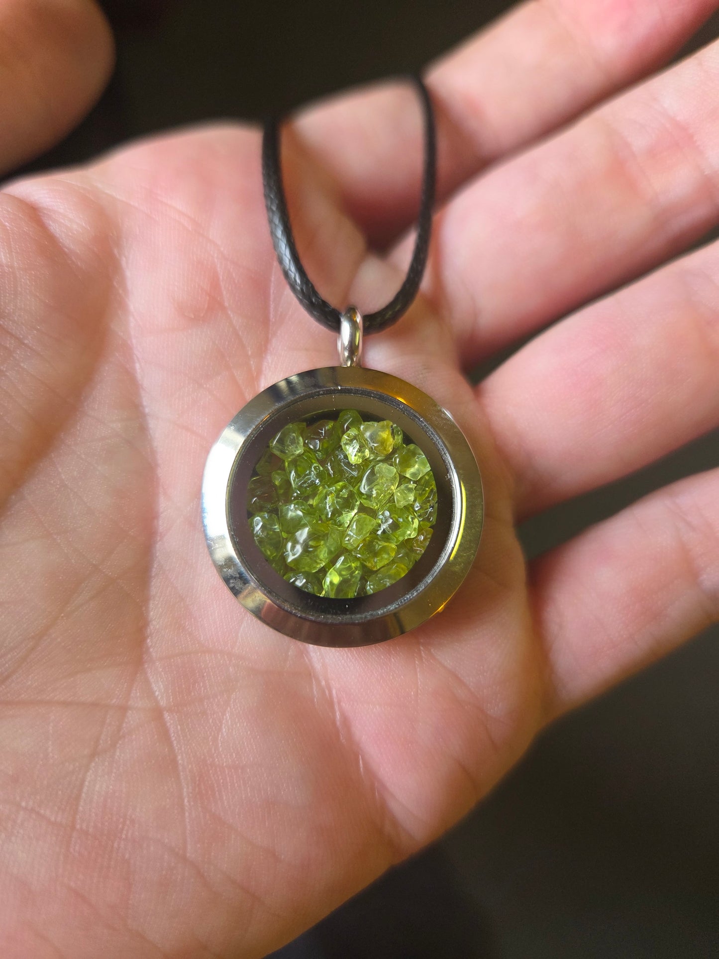Olivine Filled Locket - Stainless Steel, 1 Inch Round