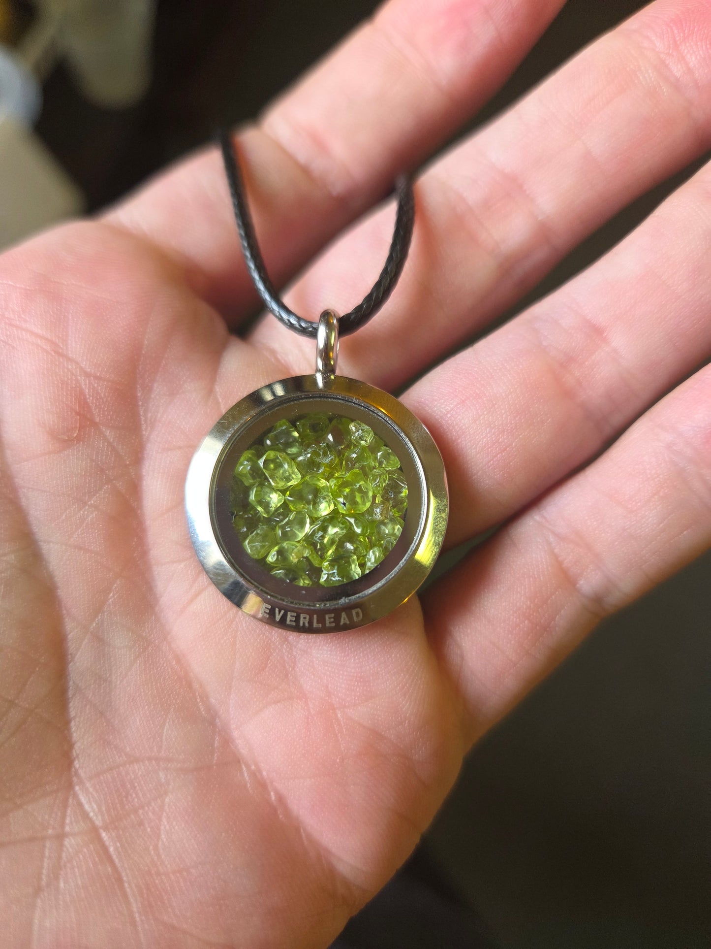 Olivine Filled Locket - Stainless Steel, 1 Inch Round