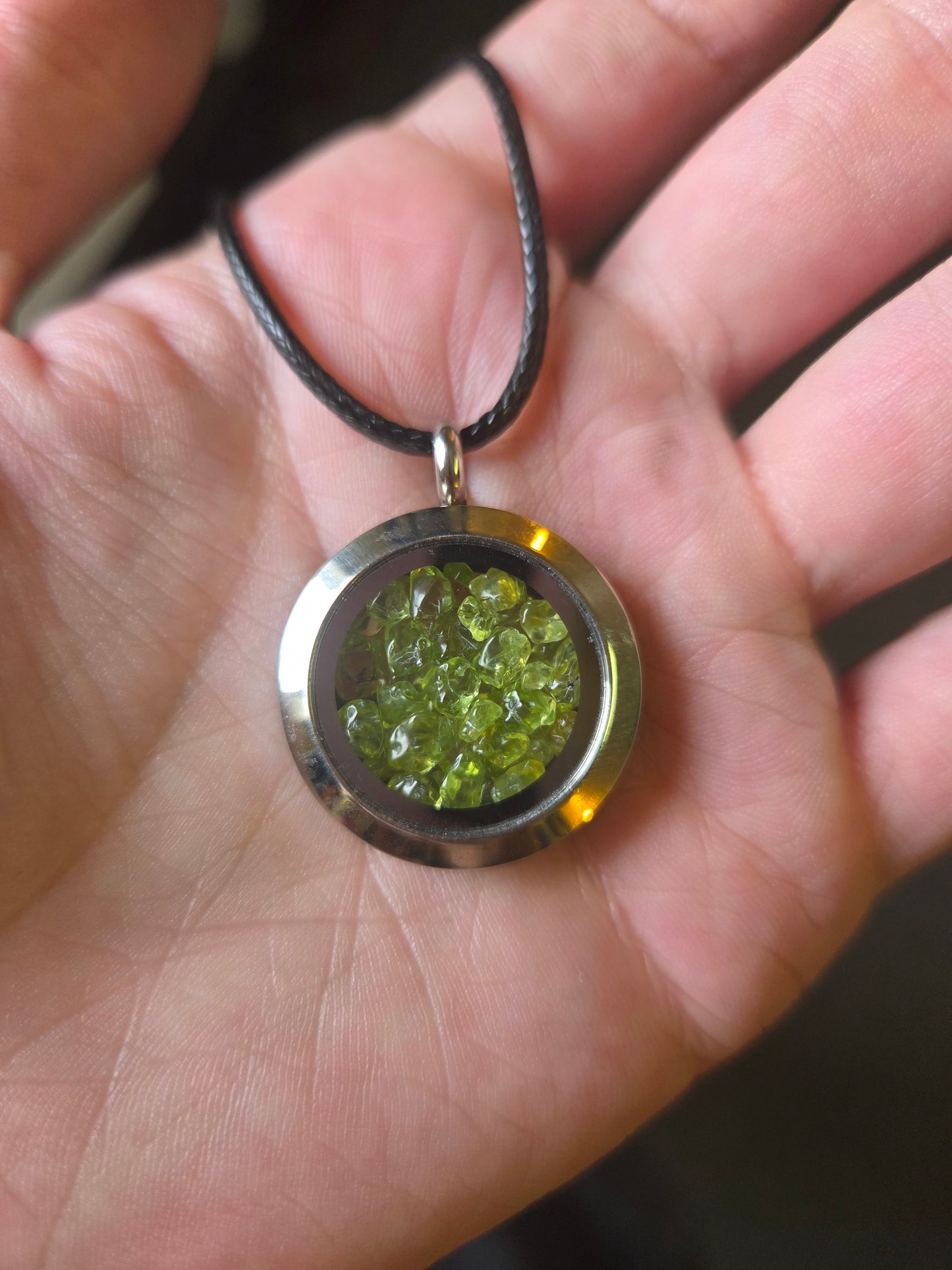 Olivine Filled Locket - Stainless Steel, 1 Inch Round
