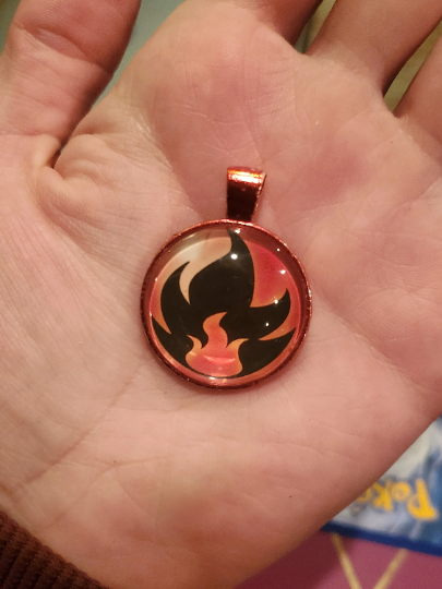 Fire Energy Pendant or Keychain - 25mm Round Video Game Jewelry Accessory